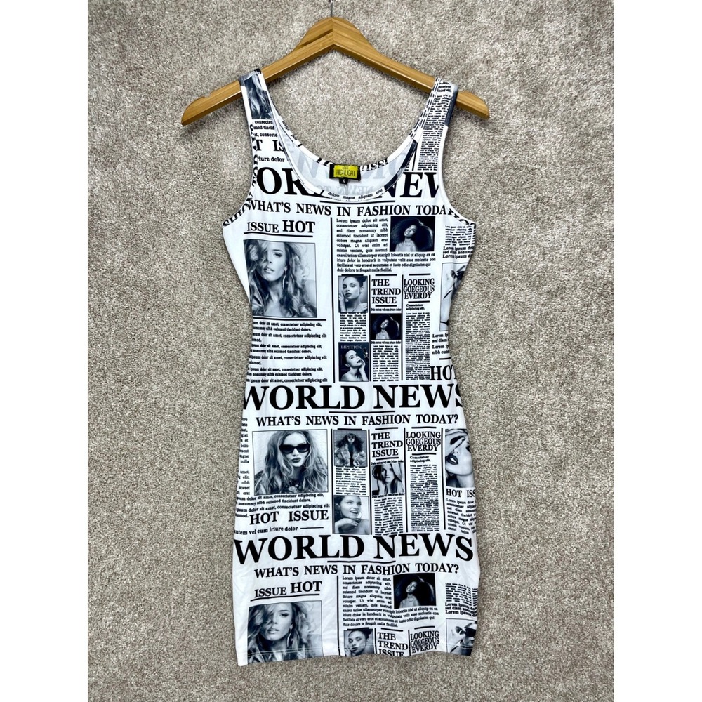 Love Highlight Newspaper Print Bodycon Mini Dress Women S White Black Y2K Grunge